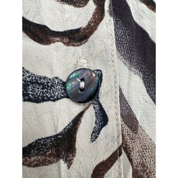 90s Vintage Top Womens Medium Beige Animal Print Zebra Button Tunic Brown - Picture 5 of 8